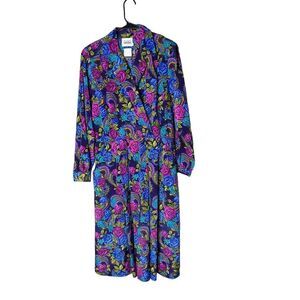 Vintage‎ Classics By Leslie Fay 80s Floral Paisley Print Dress Size 14 petite